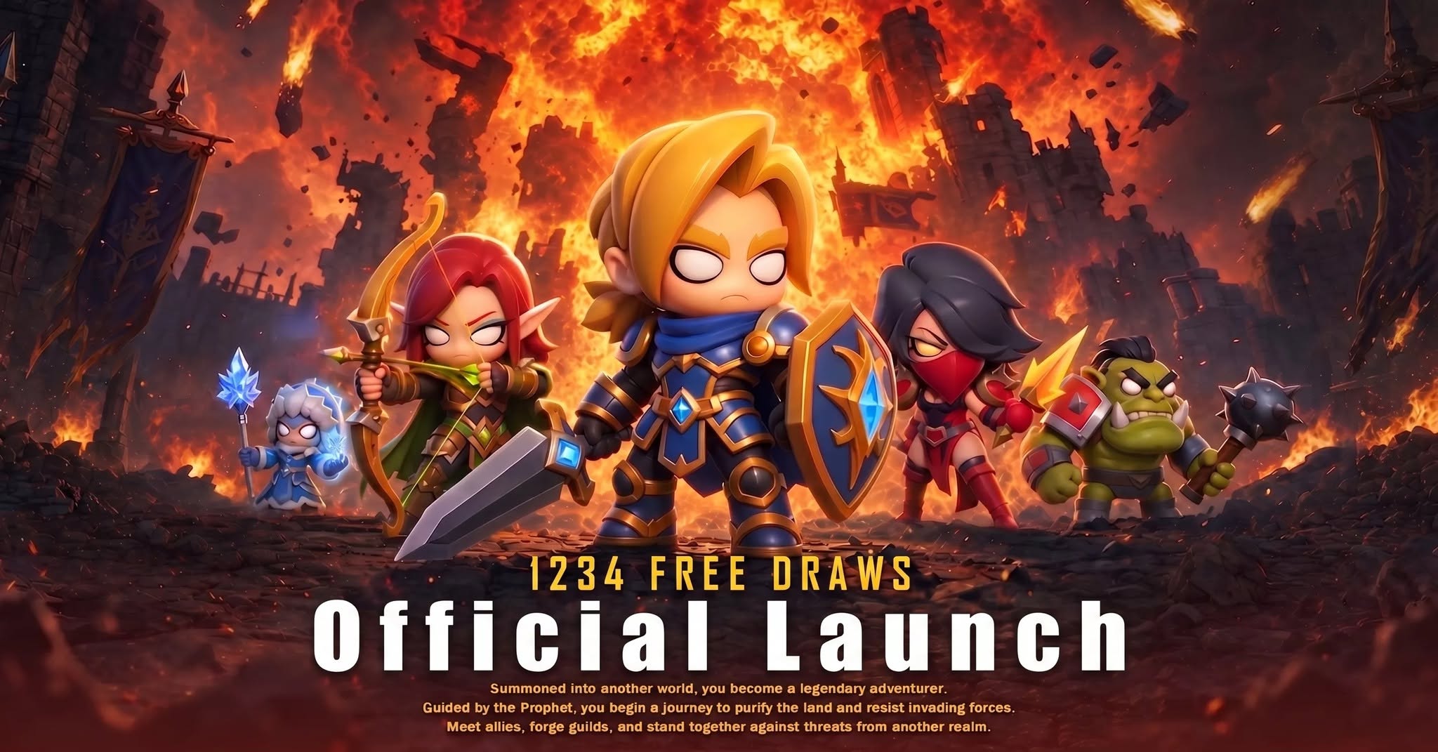 Whoa Adventure heroes entering a burning battlefield