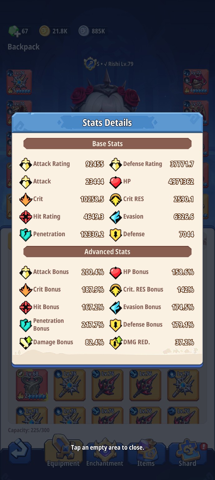 Stats Details screen for the balanced Mage setup